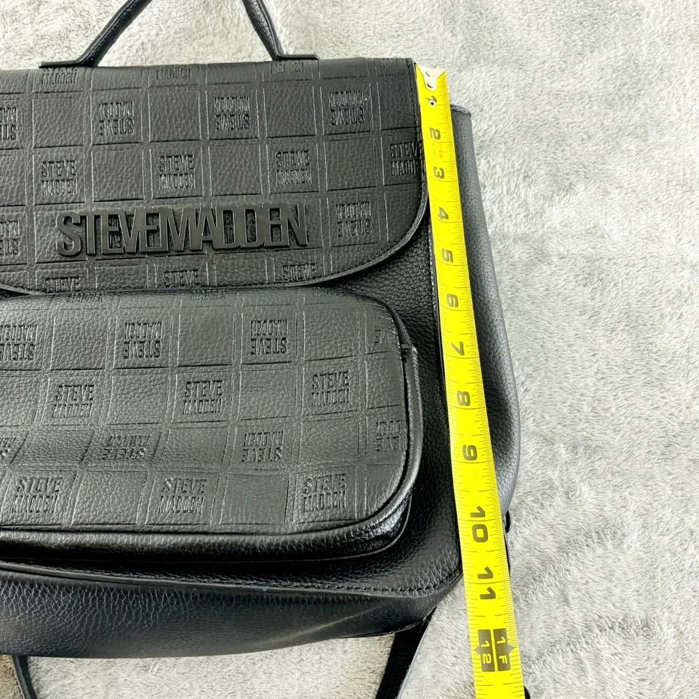 Steve Madden Bseyda Backpack Purse Black Embossed Faux Leather Adjustable Straps